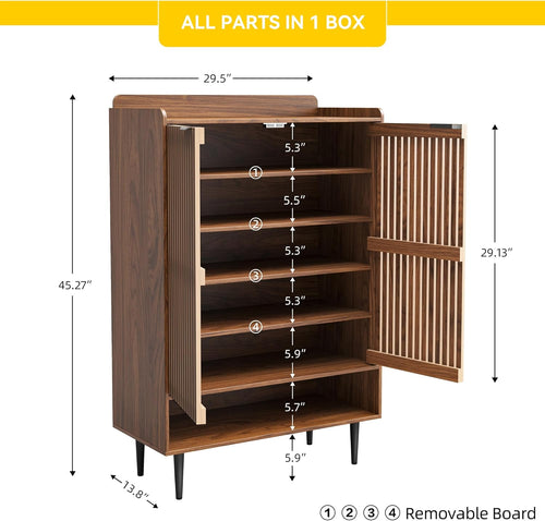 7-Tier Shoe Cabinet with Doors, 21 Pairs Entryway Storage Cabinet, Wooden Shoe Organizer with Adjustable Shelves, Farmhouse Free Standing Shoe Cabinet for Hallway, Living Room (Walnut Brown)