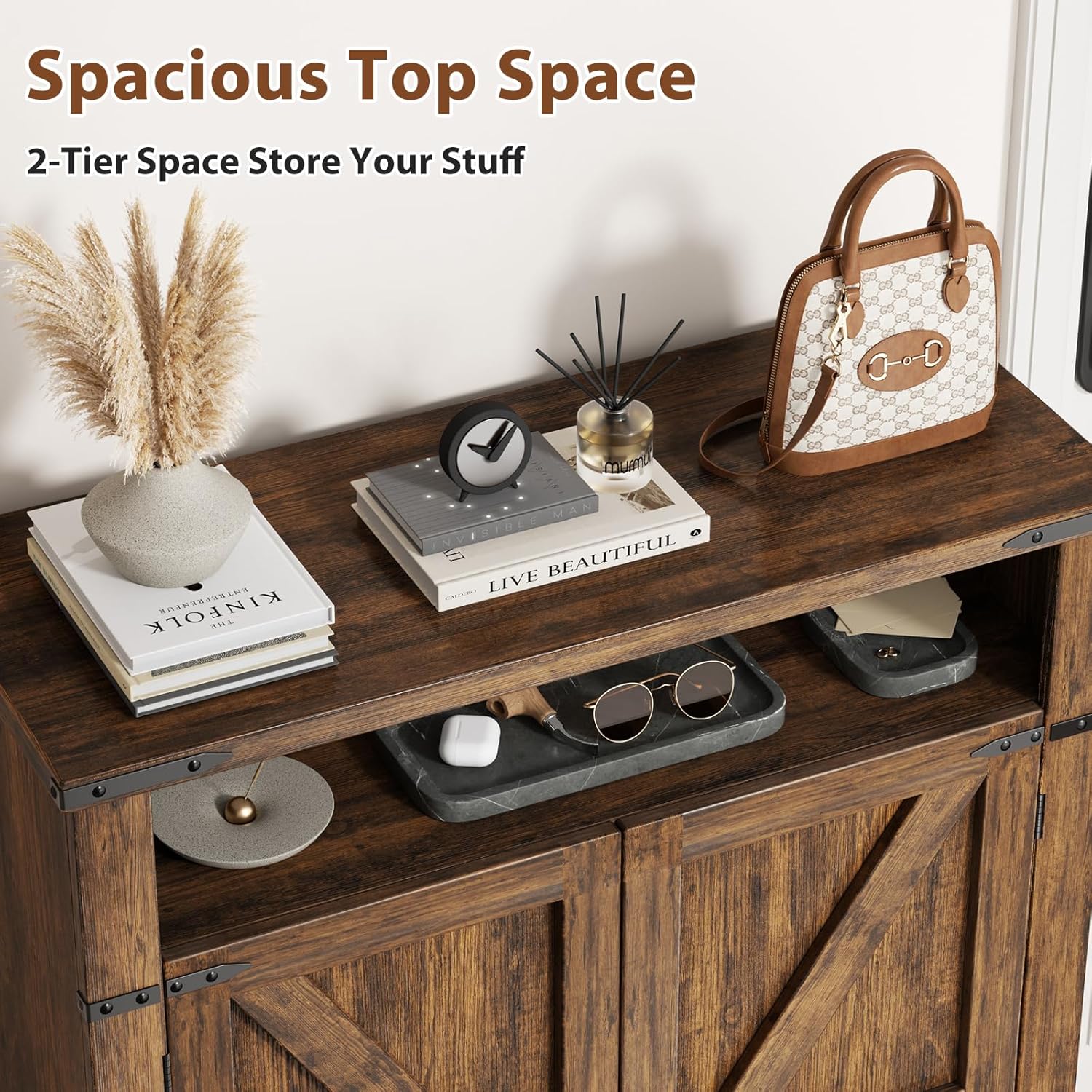 6-Tier Shoe Cabinet with Doors, Entryway Shoe Rack Wooden Shoe Storage Cabinet with Adjustable Shelves & Anti-tip Fitting, Farmhouse Shoe Cabinet Storage for Entryway, Living Room, Closet